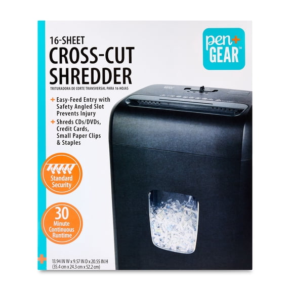 Pen+Gear 16-Sheet Cross-Cut Shredder for Paper, CDs/DVDs and Credit Cards, Black, 5.3 gal Bin