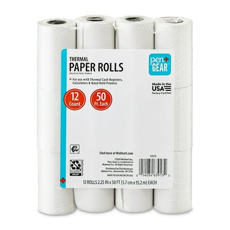 Pen+Gear 2 1/4" x 50' BPA Free Thermal Paper Rolls, 12 Count