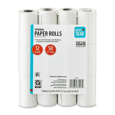 Pen+Gear 2 1/4" x 50' BPA Free Thermal Paper Rolls, 12 Count