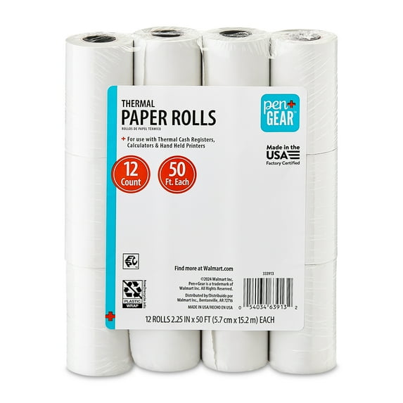 Pen+Gear 2 1/4" x 50' BPA Free Thermal Paper Rolls, 12 Count