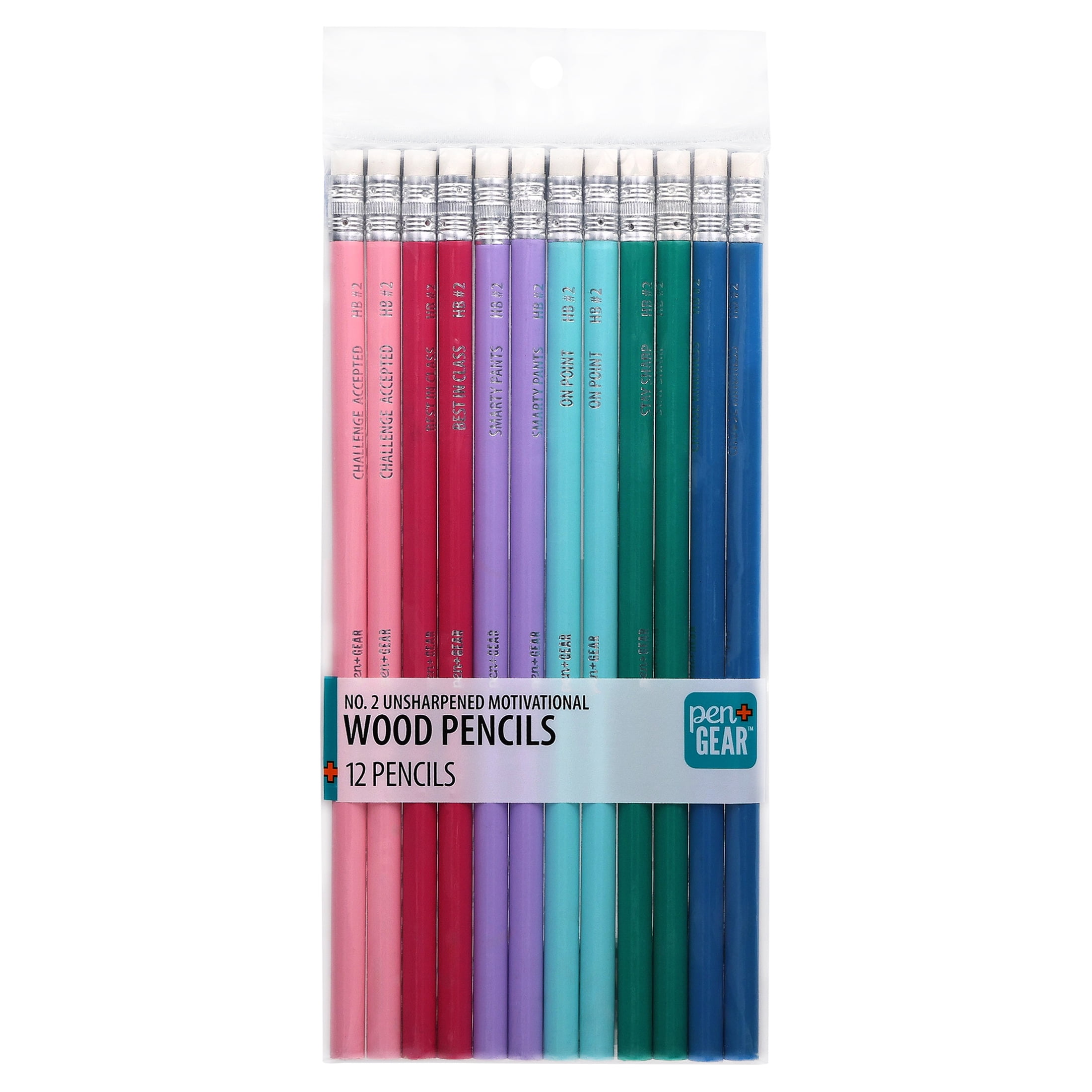 Pen+Gear Unsharpened Motivational Quotes Wood Pencils, #2 HB, Multicolor, 12 Count