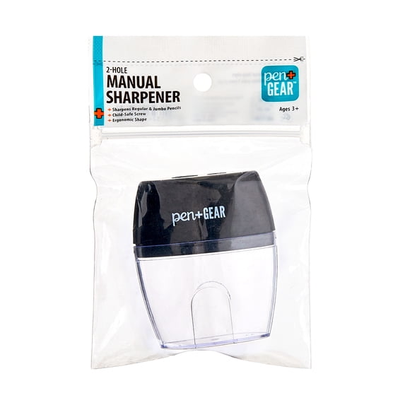 Pen+Gear 2-Hole, Handheld Manual Pencil Sharpener, Black, 1 Count