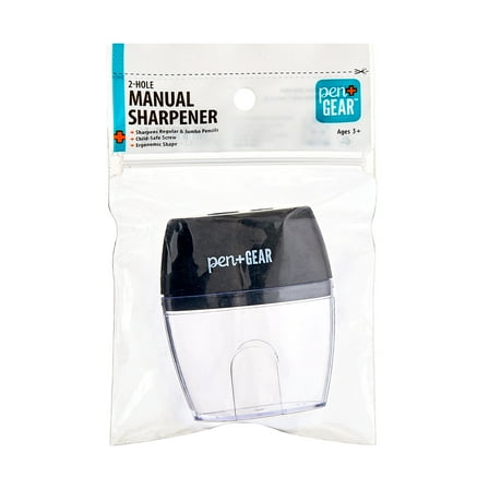 Pen+Gear 2-Hole, Handheld Manual Pencil Sharpener, Black, 1 Count