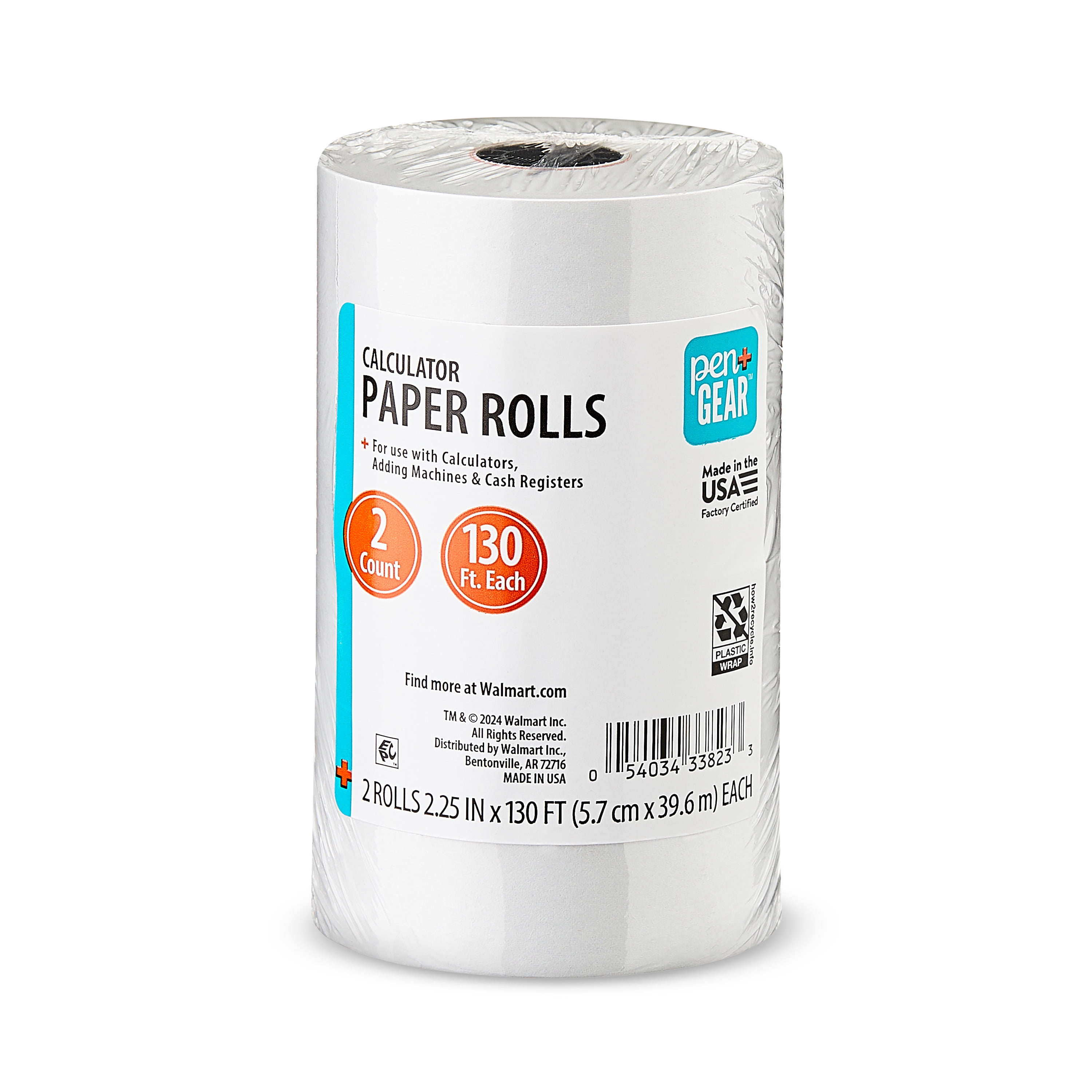 Pen+Gear Calculator Paper Rolls, White, 2.25 in x 130 ft, 2 Rolls