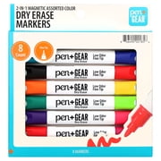 Pen+Gear 2-in-1 Magnetic Dry Erase Markers, Fine Tip, Assorted Colors, 8 Count