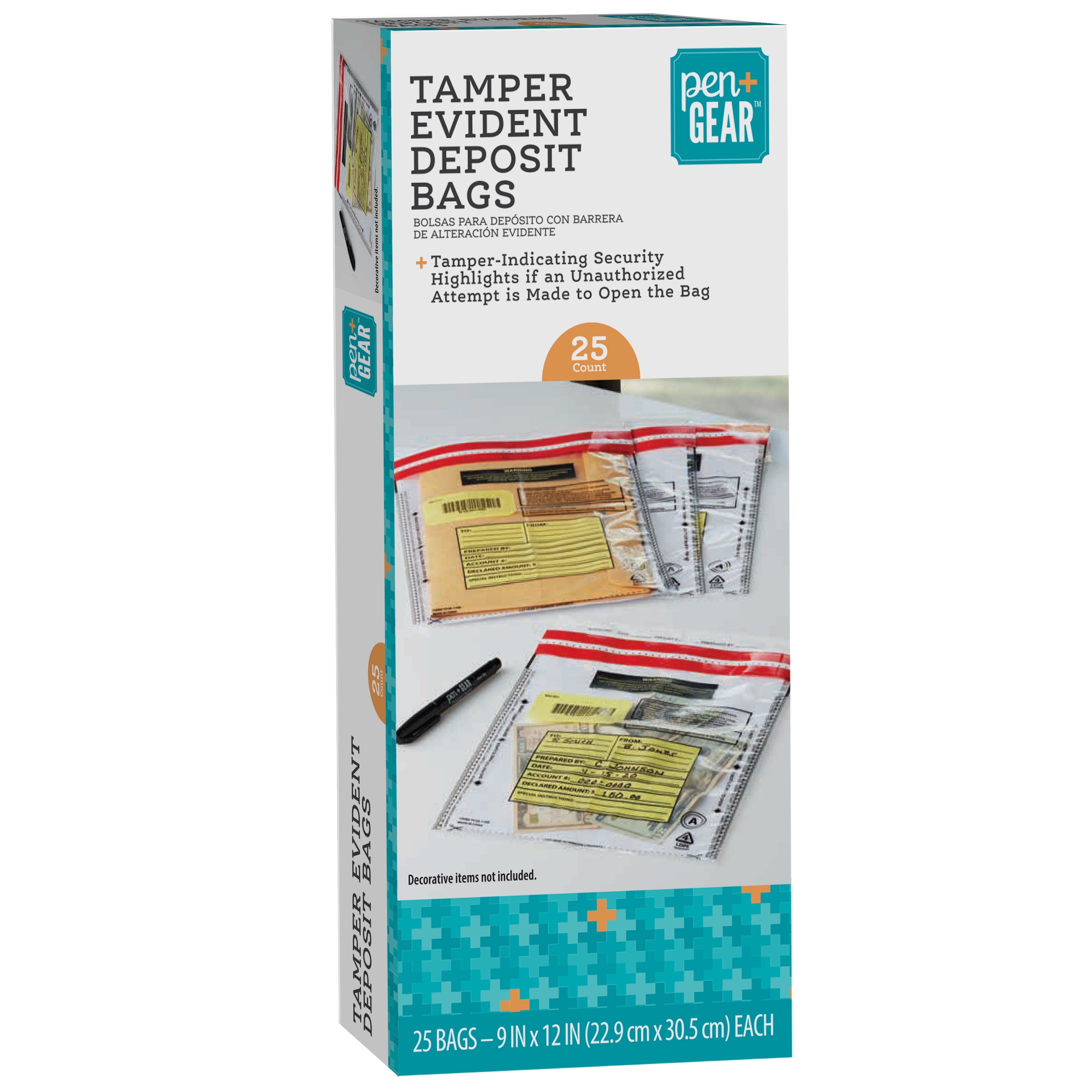 Pen + Gear 25 Pack 9"x12" Tamper Proof Clear Deposit Bags for Cash or Coins