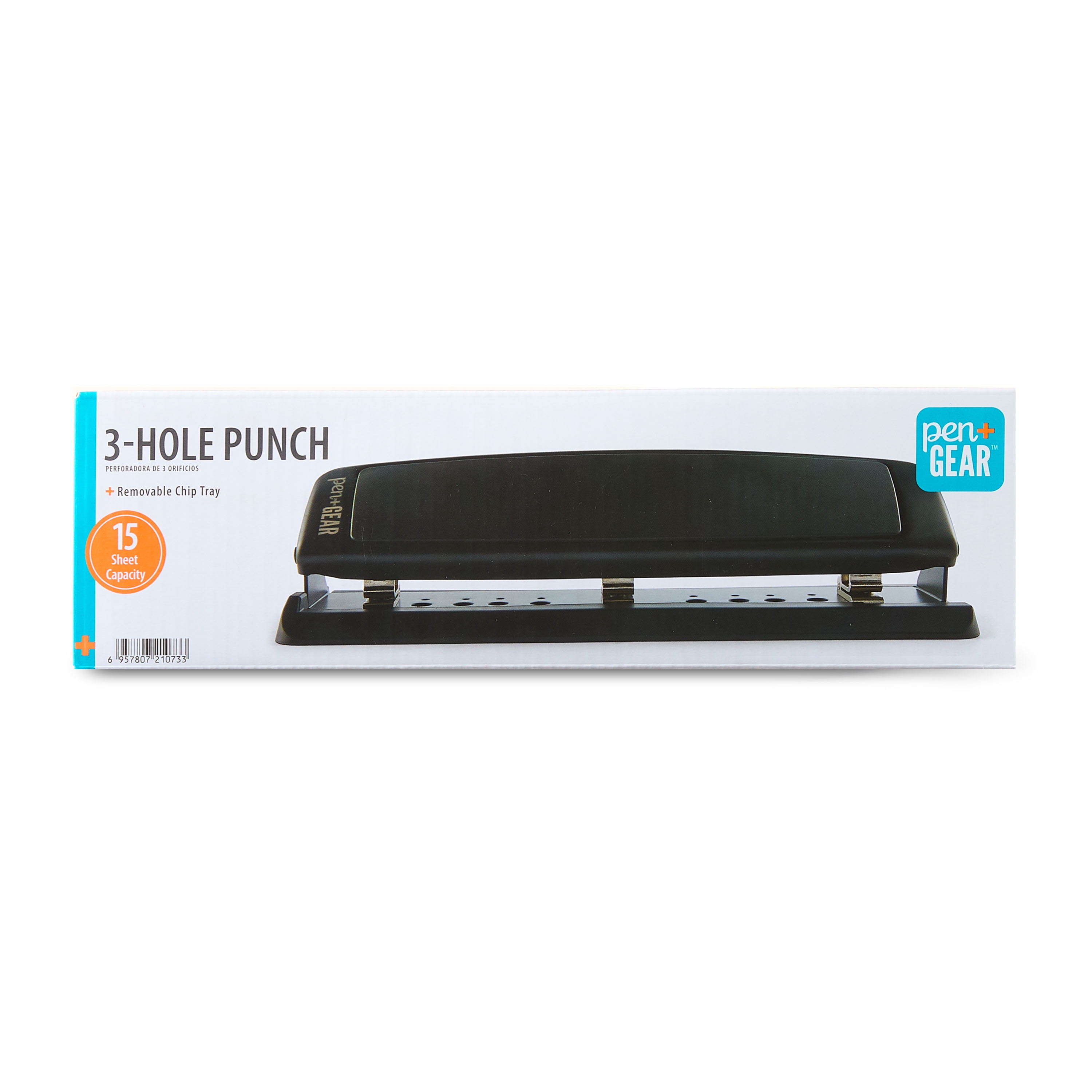 Pen+Gear 3-Hole Manual Hole Punch with Removable Chip Tray, 15-Sheet Capacity, Black