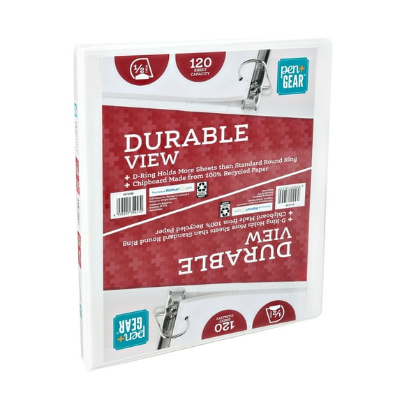 Pen + Gear 3-Ring Durable View Binder, 0.5 White, Slant Ring