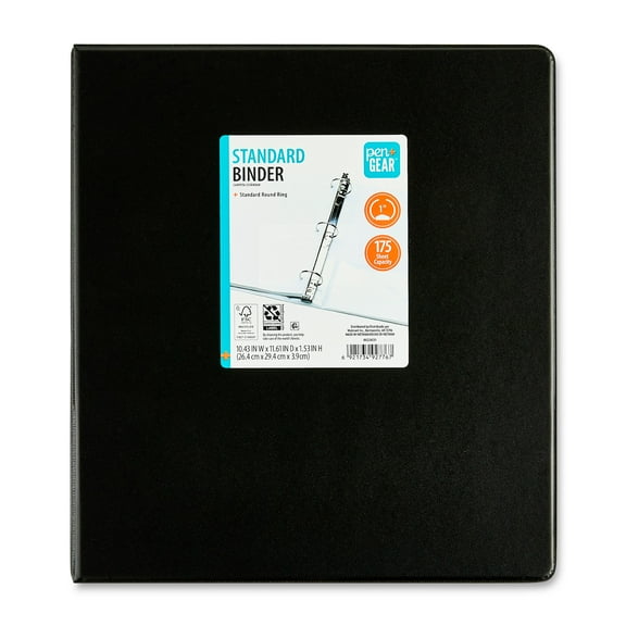 Pen+Gear 1" 3-Ring Standard Binder, Black