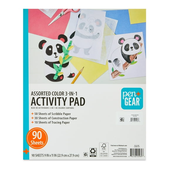 Pen+Gear 3-in-1 Activity Pad, 9" x 11", 90 Sheets