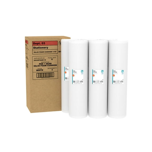 Pen+Gear 30 in. x 30 ft. Foam Cushion, White, 6-Roll Case