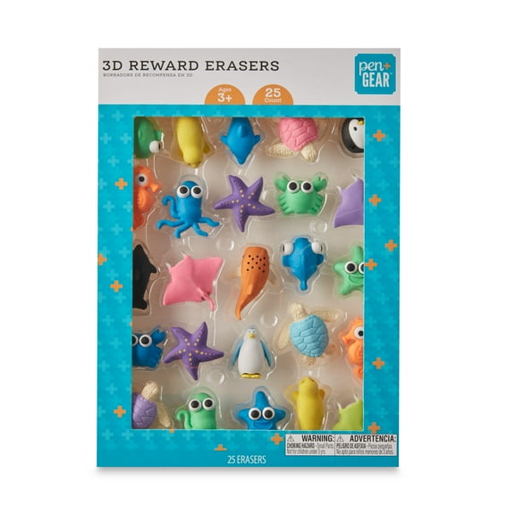 Pen+Gear 3D Reward Erasers, Sea Creatures, 25 Count, Multicolor