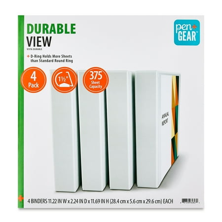 Pen+Gear Durable View 1.5-inch D-Ring Binders, 4 Count, White