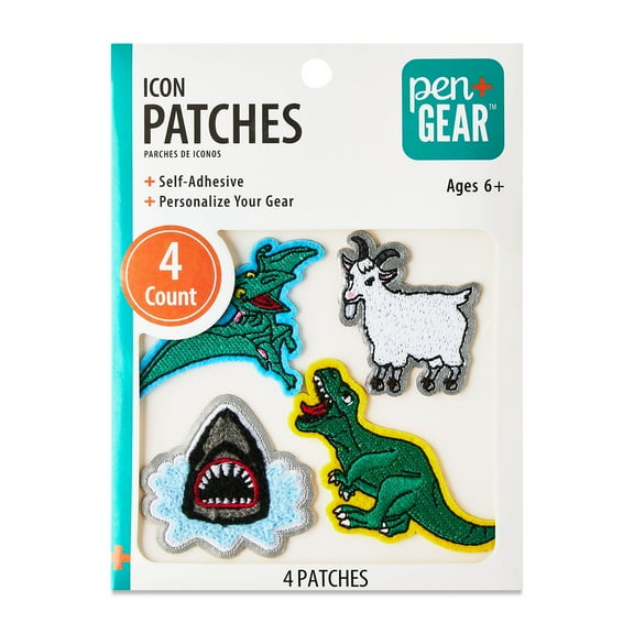 Pen+Gear Chenille Patch Stickers, 4 Count, Dinosaurs, Goat, Shark, For Backpacks, Lunch Kits and Students