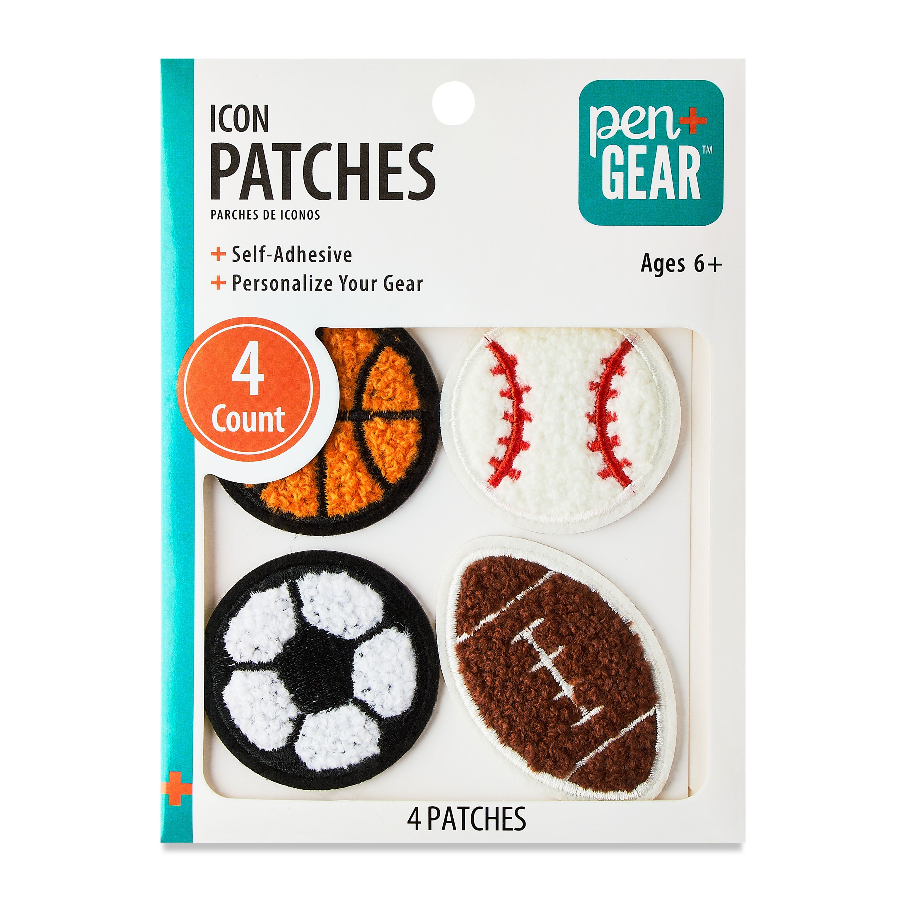 Pen+Gear Chenille Patch Stickers, 4 Count, Sport Balls, For Backpacks, Lunch Kits and Students