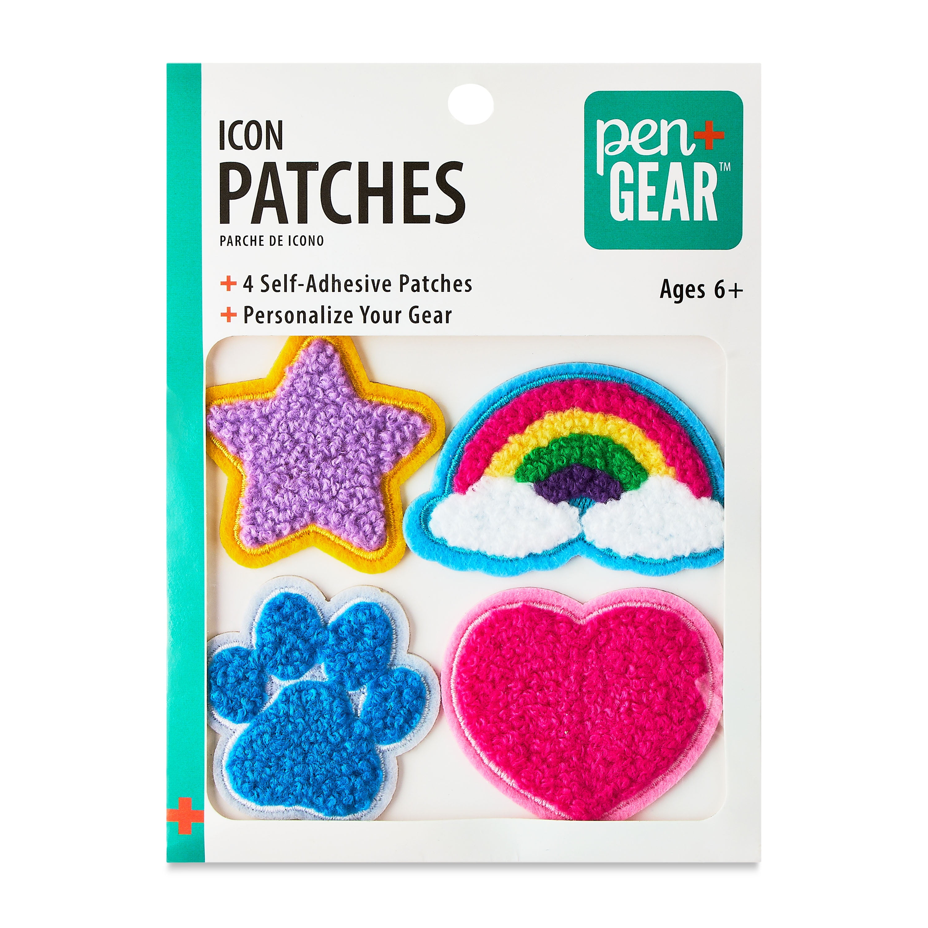 Pen+Gear Chenille Patch Stickers, 4 Count, Star, Rainbow, Paw, Heart, For Backpacks, Lunch Kits and Students