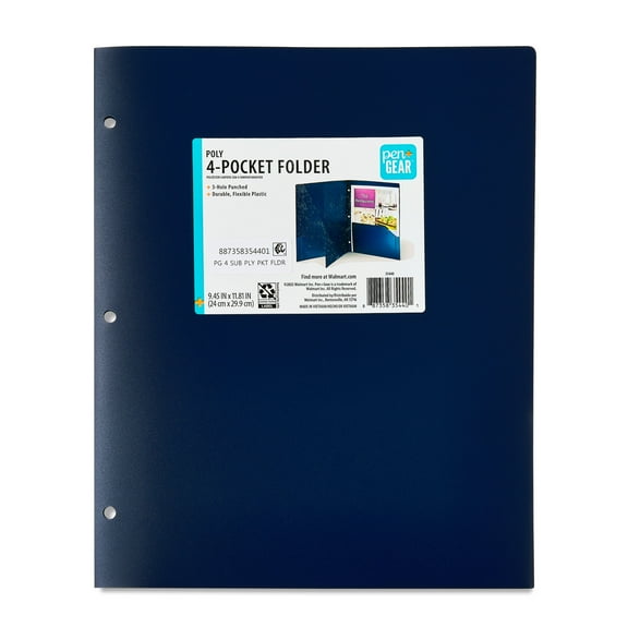 Pen+Gear 8-Pocket Poly Folder, 9.45" x 11.81", Blue