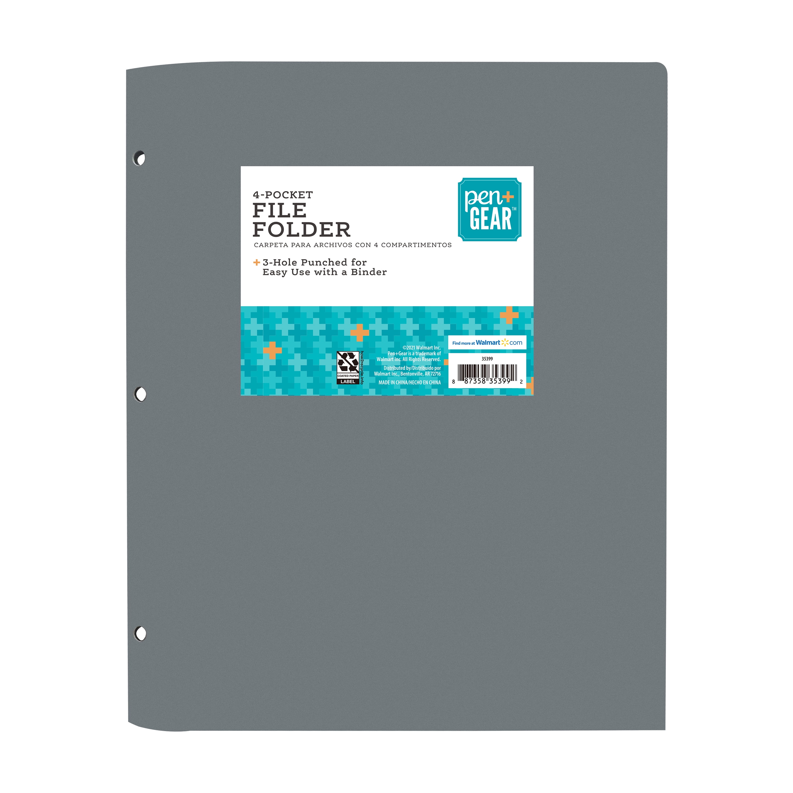 Pen + Gear 4 Subject Pocket Plastic File Folder, 3-Hole Punched, Letter ...