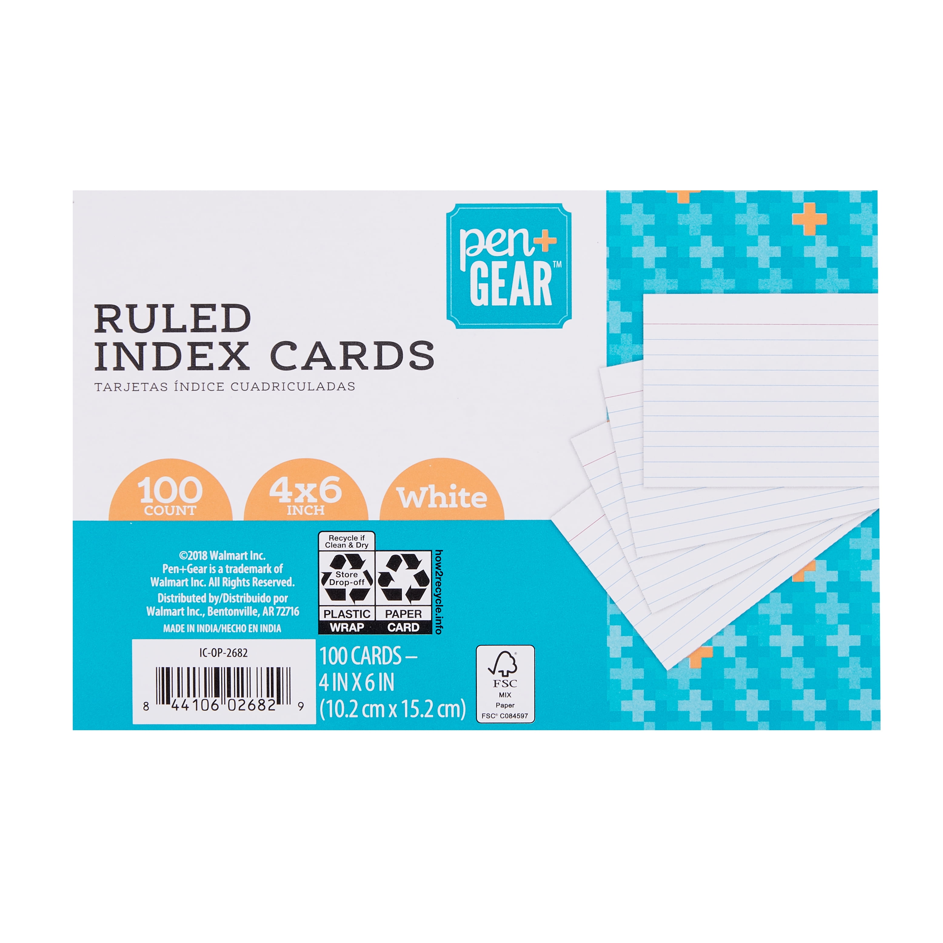 Mead Index Cards 4X6 100/Pkg-Ruled White