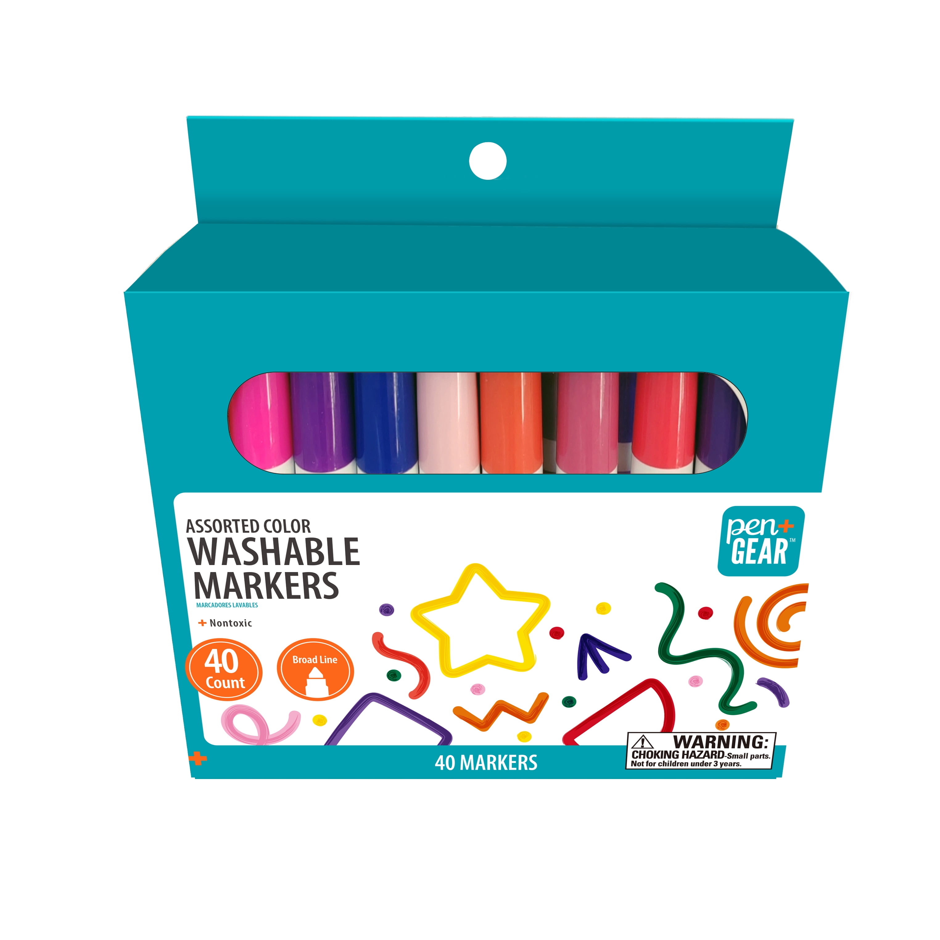 Pen+gear Broad Line Washable Markers, Ages 3+, Assorted Colors, 10 Count