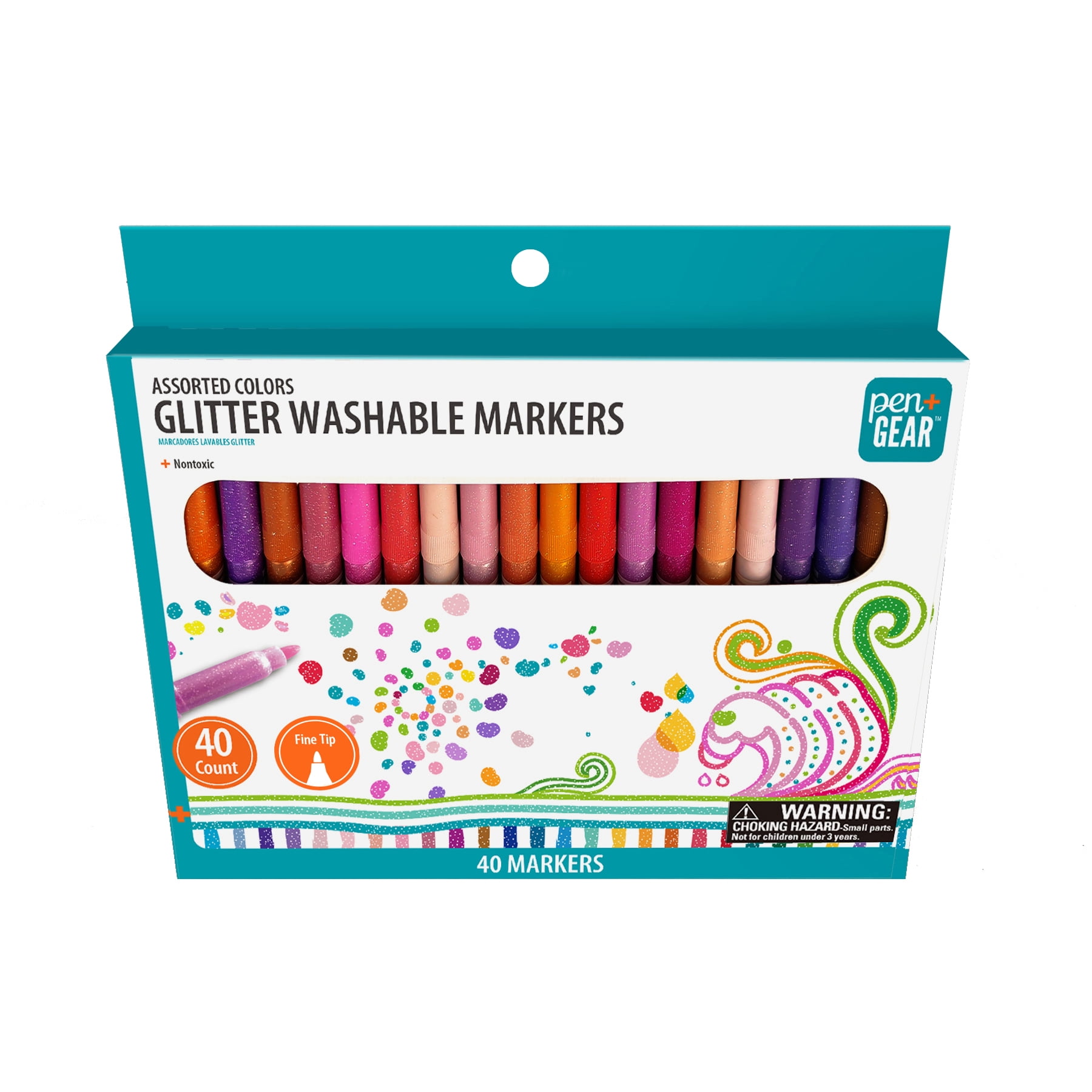 Pen + Gear 40CT Fine Tip Glitter Washable Markers Assorted Colors