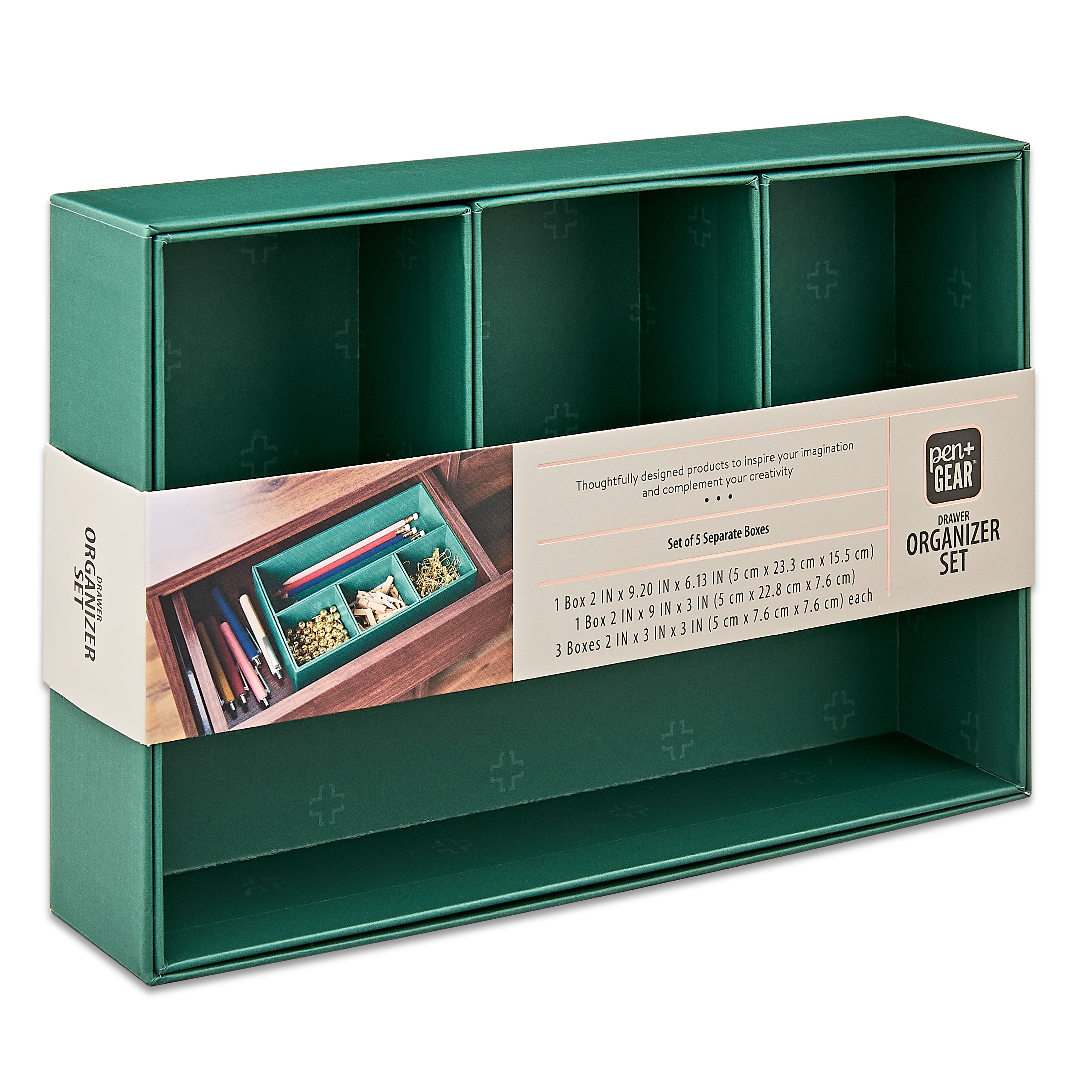 Pen+Gear 5-Piece Drawer Organizer Set, Green Emerald
