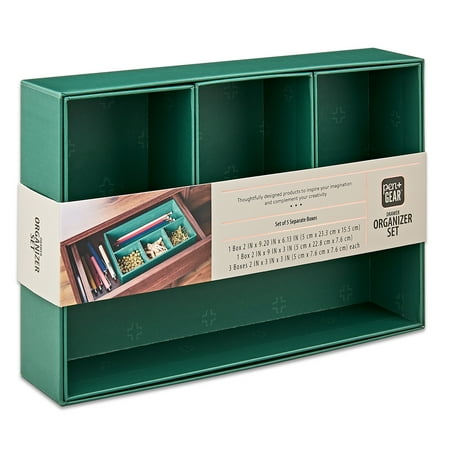 Pen+Gear 5-Piece Drawer Organizer Set, Green Emerald