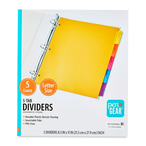 Pen+Gear 5-Tab Durable Dividers Without Pockets, 8.5" x 11"