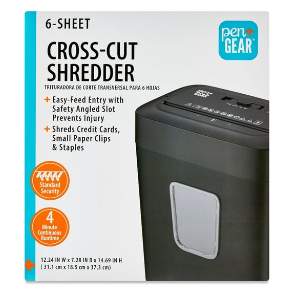 Pen+Gear 6-Sheet Cross-Cut Paper/Credit Card Shredder with 3.7 Gallon Bin, Black, Home & Office Use