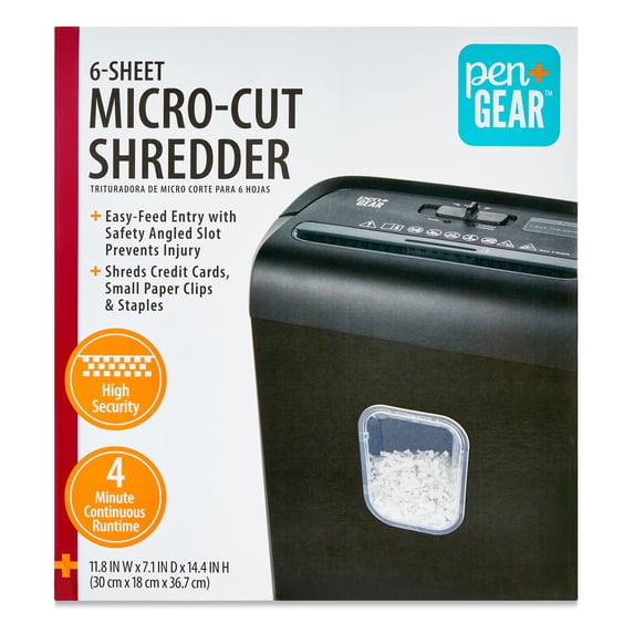 Pen+Gear 6-Sheet Micro-Cut Paper and Credit Card Shredder, 3.4-Gallon Bin, Black