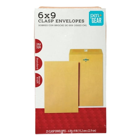 Pen+Gear 6 x 9 Clasp Envelopes, 24 lb Brown Kraft, Gummed, 25 CT (60750)