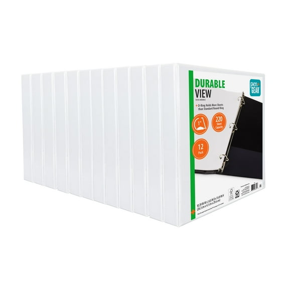 Pen+Gear 63699 1" 3-Ring Durable View Binder with Slanted D-Rings, White, 12 Pack