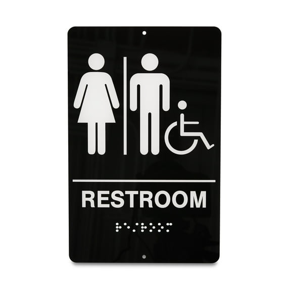 Pen+Gear Restroom Sign- 6x9 inch ,High Visibility Black, Durable Acrylic