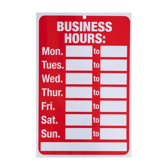 Pen+Gear Business Operating Hours Sign, 8"x12" - Complete with Numbers,  Red & White