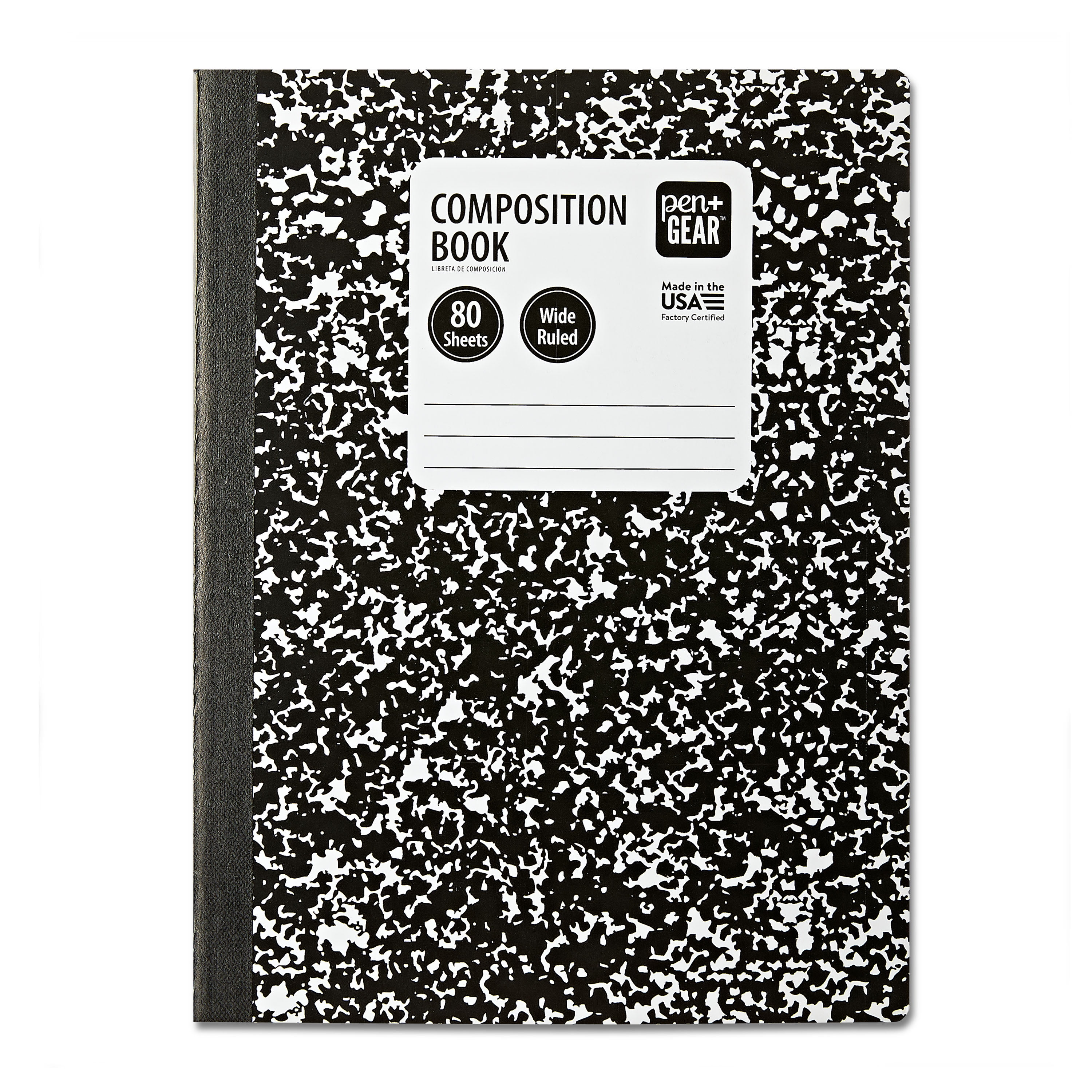 Pen+Gear Composition Book, Wide Ruled, 7.5"x 9.75", Marble Design, Paper Cover, 80 Sheets