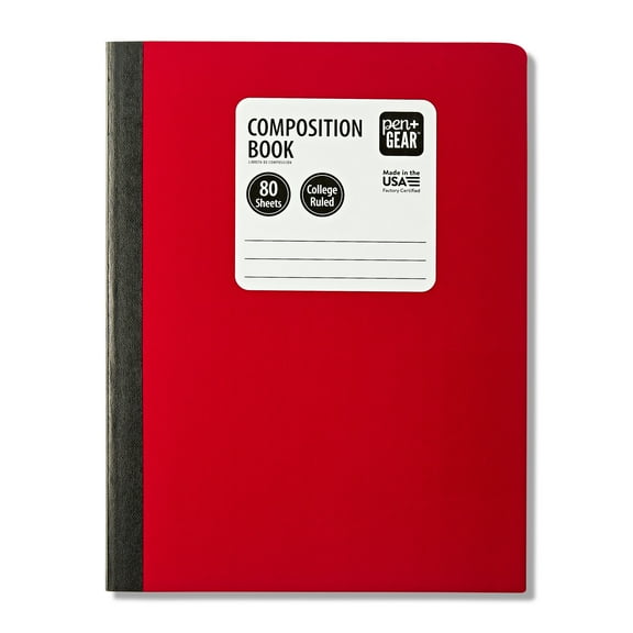 Pen+Gear College Rule Composition Book, 7.5" x 9.75", Red, 80 Sheets, New