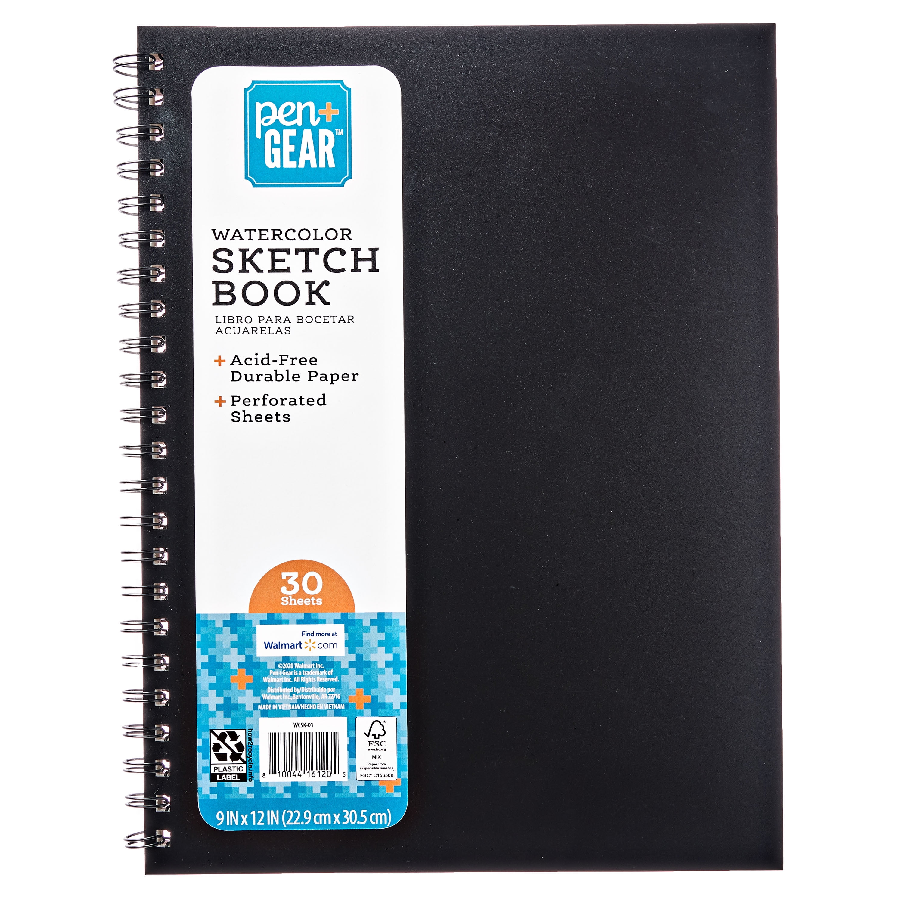 Pen + Gear 9" x 12" Spiral Watercolor Sketch Book, 30 Sheets of