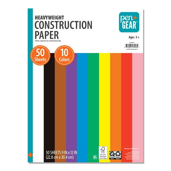 Pen + Gear 9in x12in Construction Paper, Heavyweight, 10 Assorted Colors, 50 Sheets