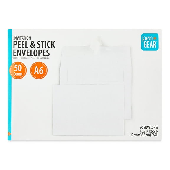 Pen+Gear A6 Invitation Peel and Stick Envelopes, White, 4.75 in x 6.5 in, 50 Count