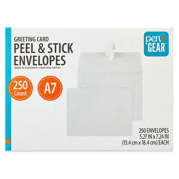 Pen+Gear A7 Greeting Card Peel and Stick Envelopes, White, 5.27 in x 7.24 in, 250 Count