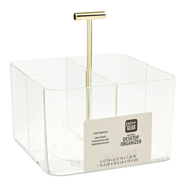 Pen+Gear Acrylic Rotating Desk Organizer, 6.57 in x 6.57 in x 7.28 in, 4 Compartments, Clear