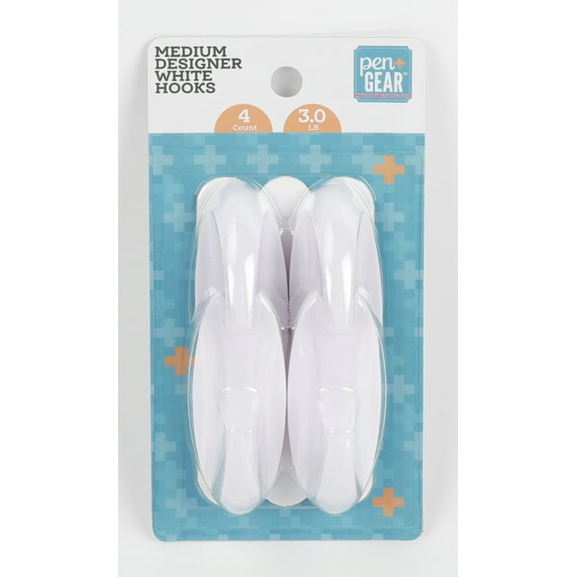 Pen+Gear All Purpose Medium HeavyDuty Wall Hooks, White, DamageFree