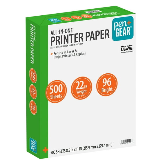 Pen+Gear All-in-One Printer Paper, 8.5 x 11, 96 Bright, 22 lb, 500 Sheets, White