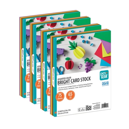 Pen+Gear Assorted Bright Card Stock, 8.5" x 11", 65 lb, 300 Sheets