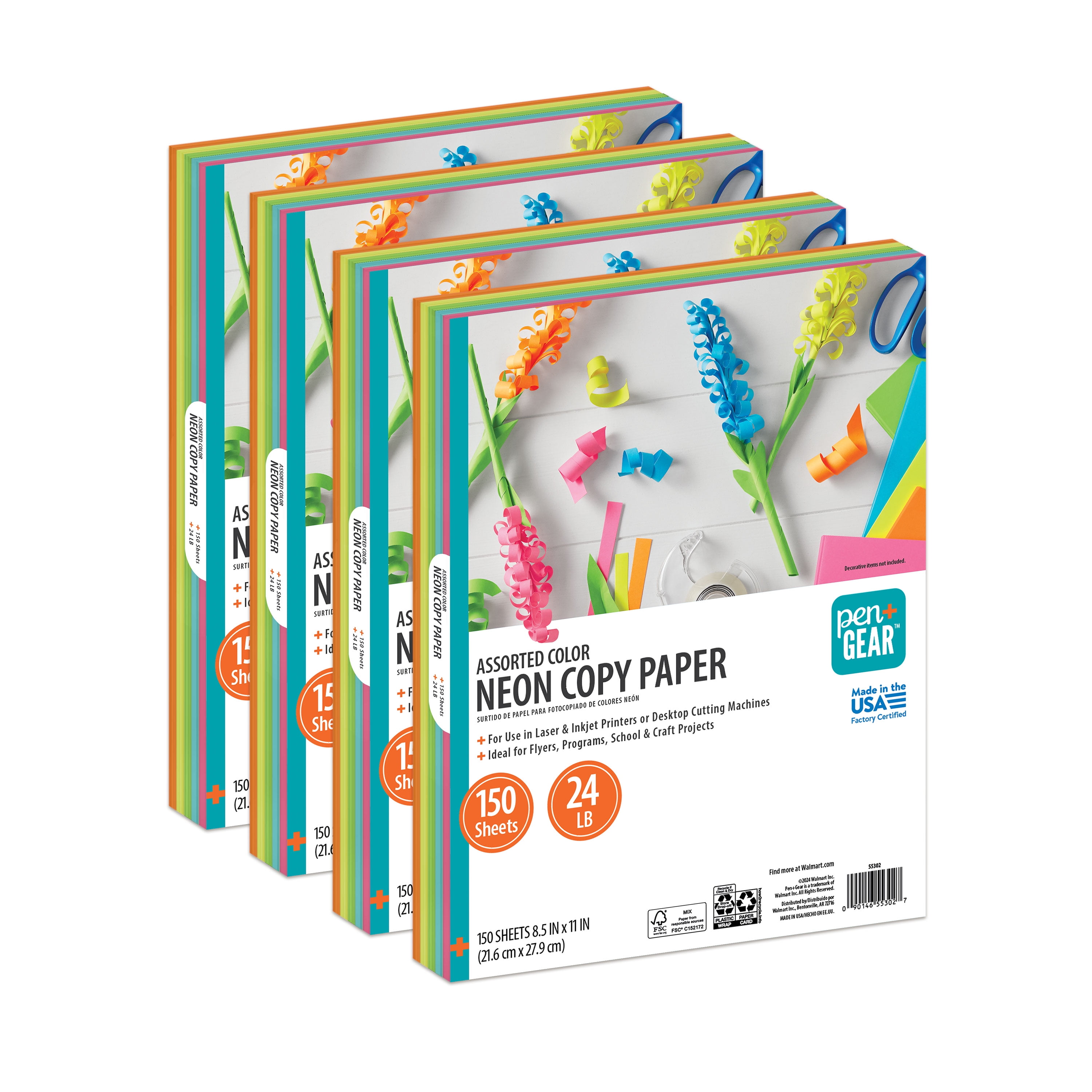 Pen + Gear Color Copy Paper, Assorted Ultra-Bright Neon, 8.5