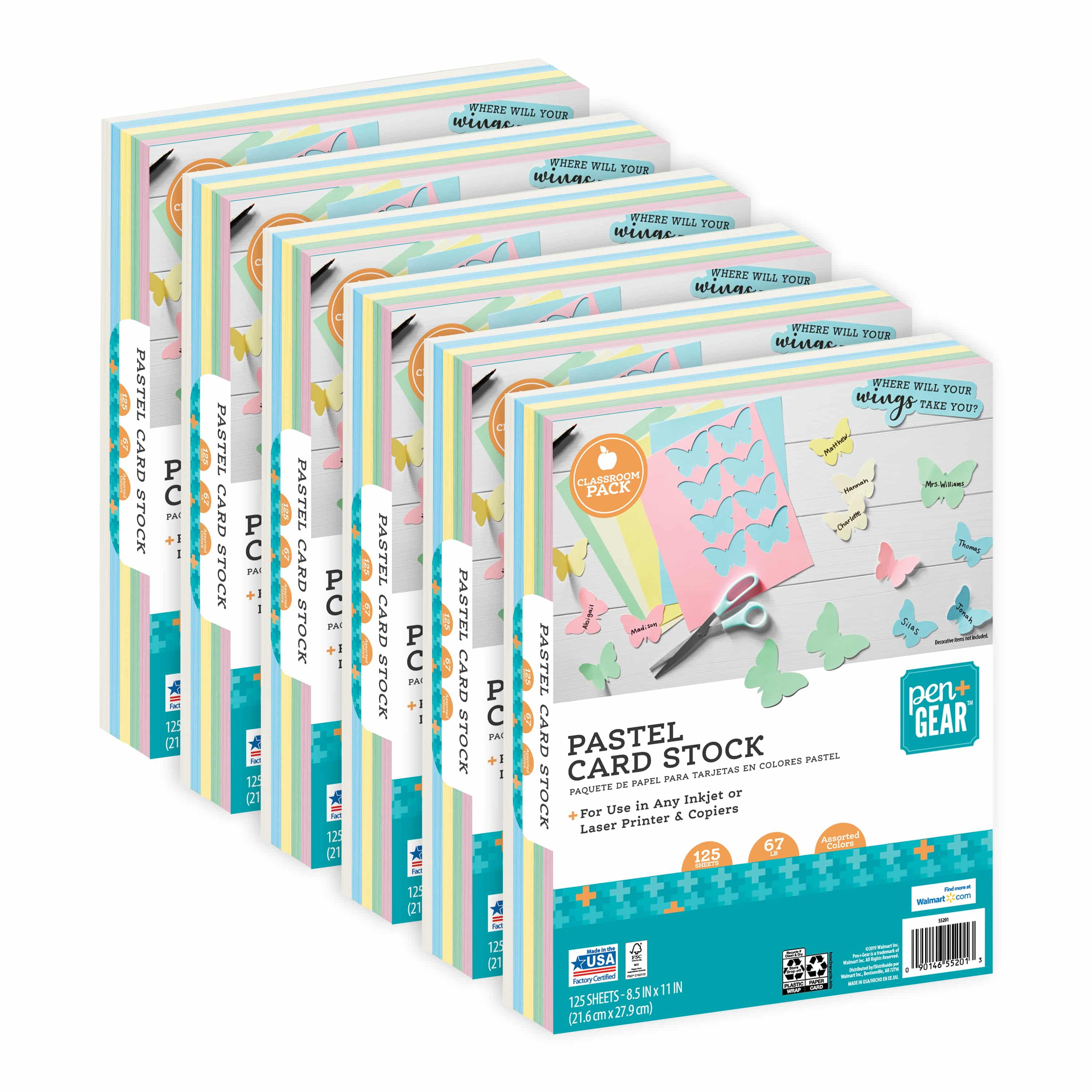 Pen Gear Assorted Pastel Card Stock 8.5 x 11 67lb 750 Shts