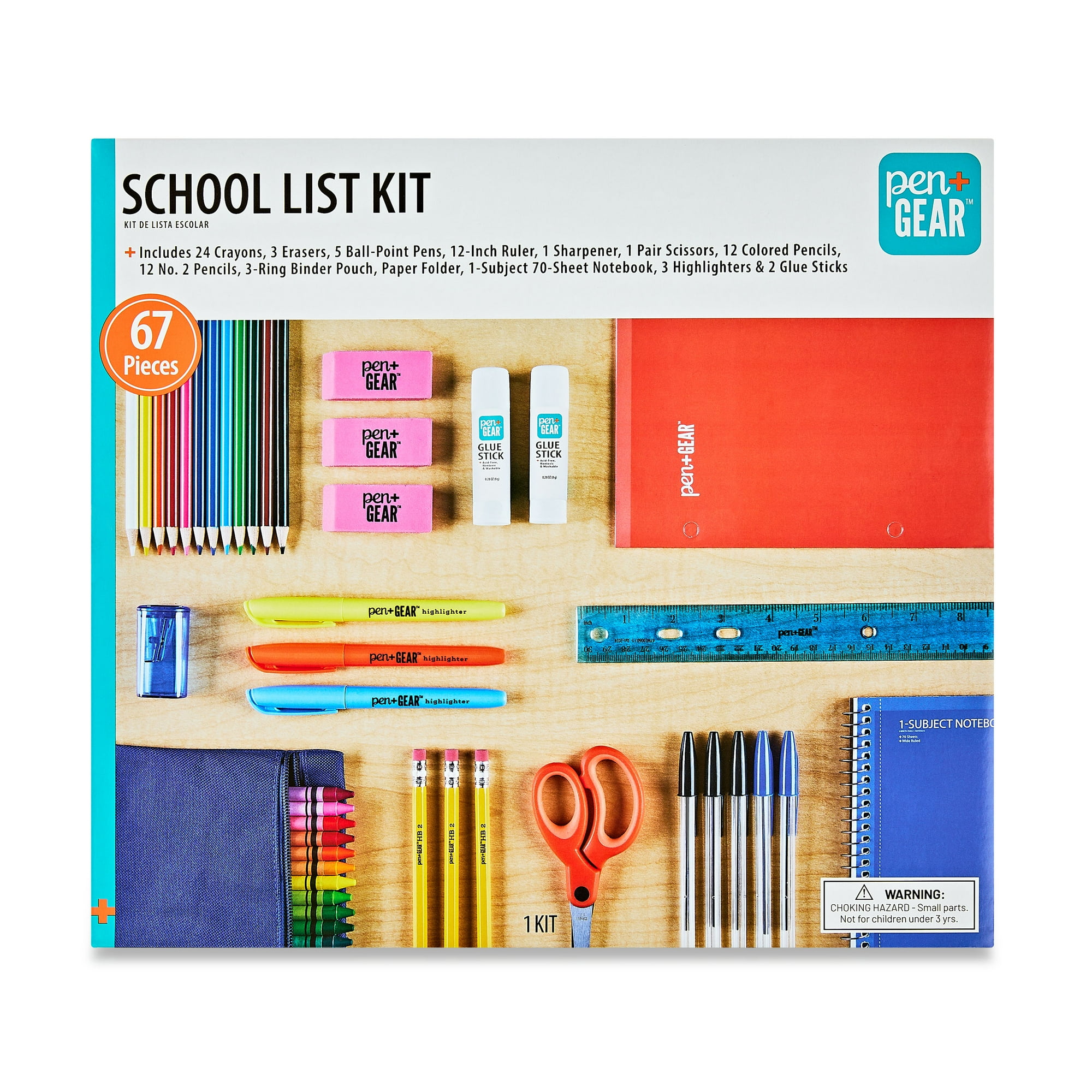 Pen+Gear Back to School List Kit, 67 Pieces, Notebook and Writing Kit, Multicolor