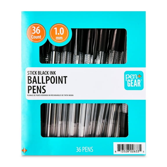 Pen+Gear Ballpoint Stick Pens, 1.0 mm, Black, 36 Count