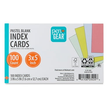 Pen+Gear Blank Index Cards, Pastel Colors, 100 Count, 3" x 5"