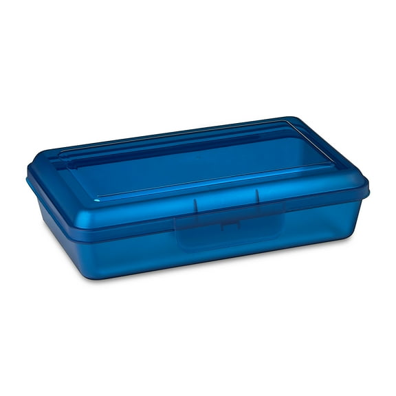 Pen+Gear Lightweight Plastic Pencil Box with Snap-on Lid, Sapphire Blue, 1-Pack